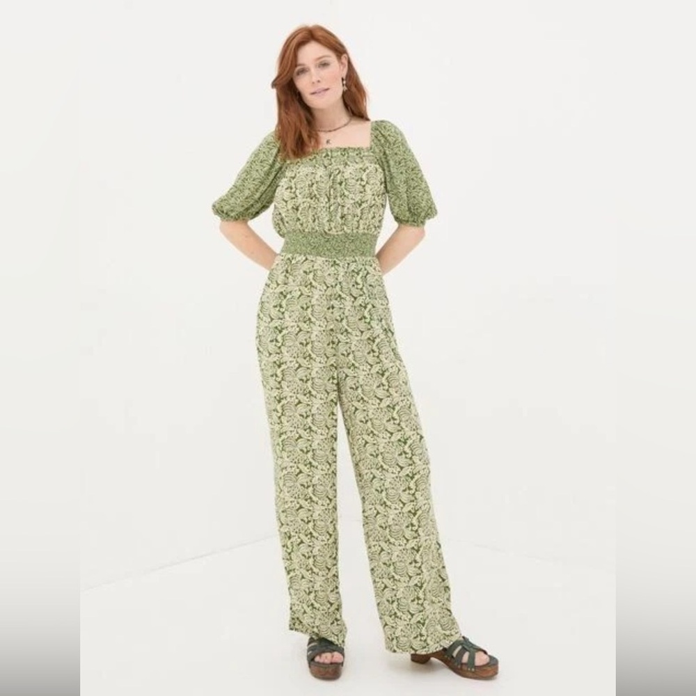 Fat Face green damask jumpsuit LARGE